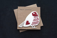 Cream Robin - Handcrafted Christmas Card - dr19-0051
